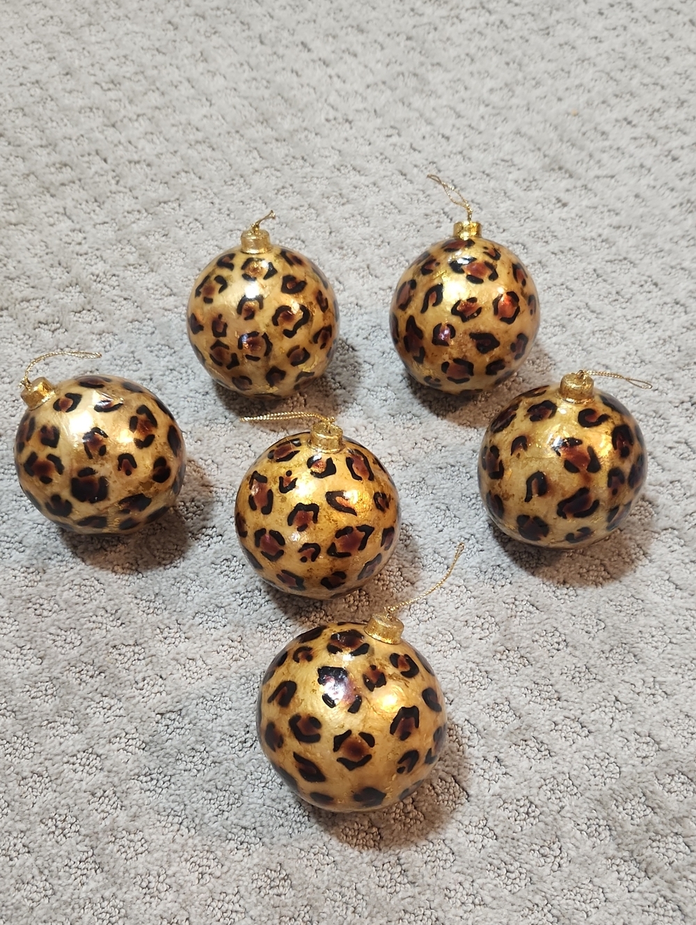 Pier 1 Gold Leopard Print Christmas Ornaments Decorative Hanging Holiday Tree
